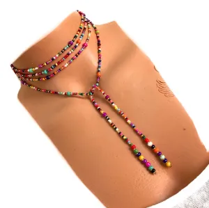 Colorful Bead Necklace, Long Tie Choker, Wrap Necklace, Wrap Seed Bead, Lariat Necklace, Christmas Gift Woman, Wrapped Beaded Choker
