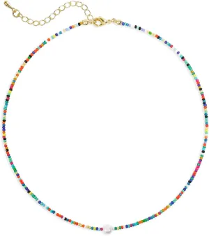 Colorful Beaded Choker Necklace For Women Short Statement Boho Beaded Pearl Adjustable Necklace For Women Summer Beach Jewelry Gift