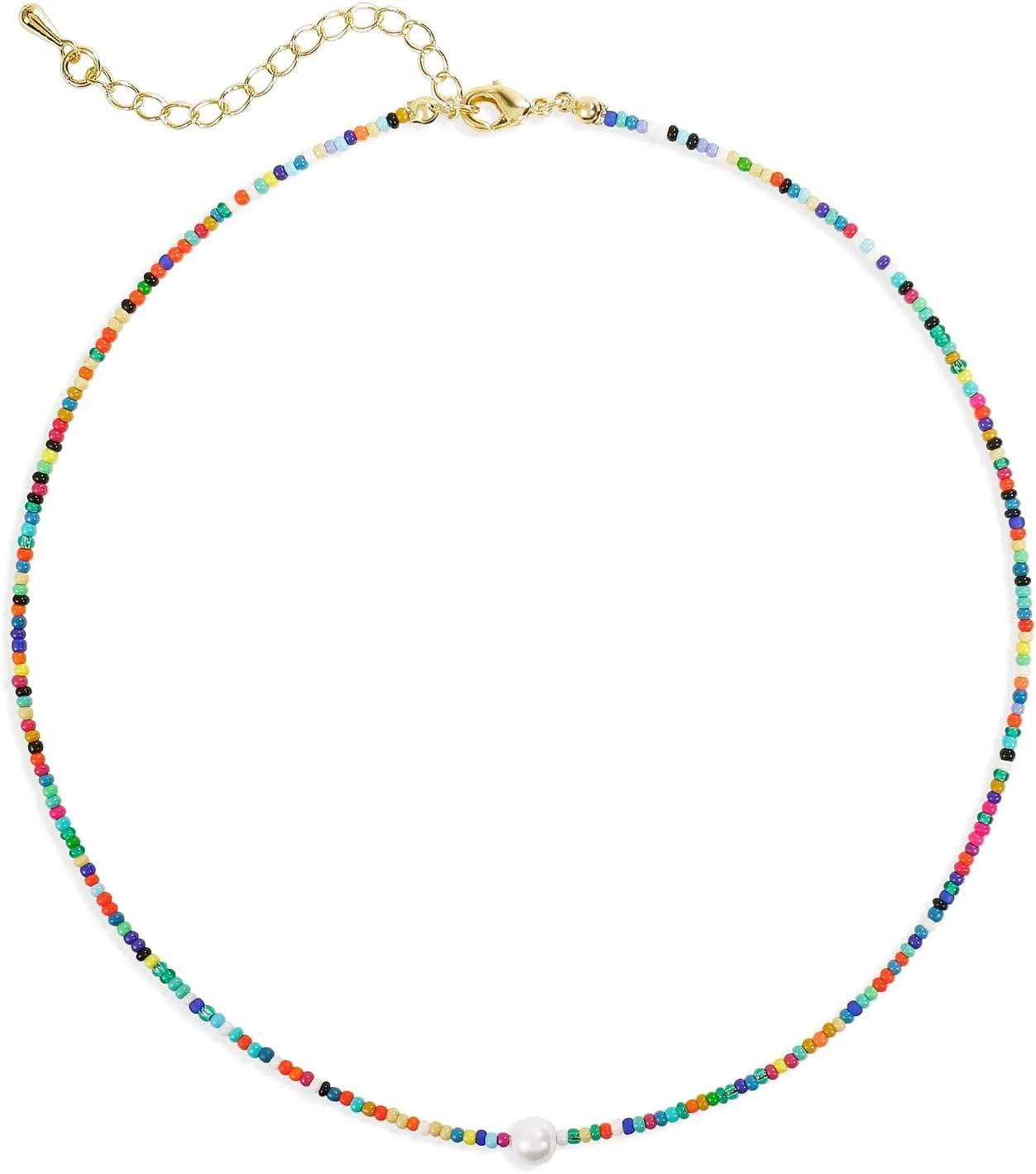 Colorful Beaded Choker Necklace For Women Short Statement Boho Beaded Pearl Adjustable Necklace For Women Summer Beach Jewelry Gift
