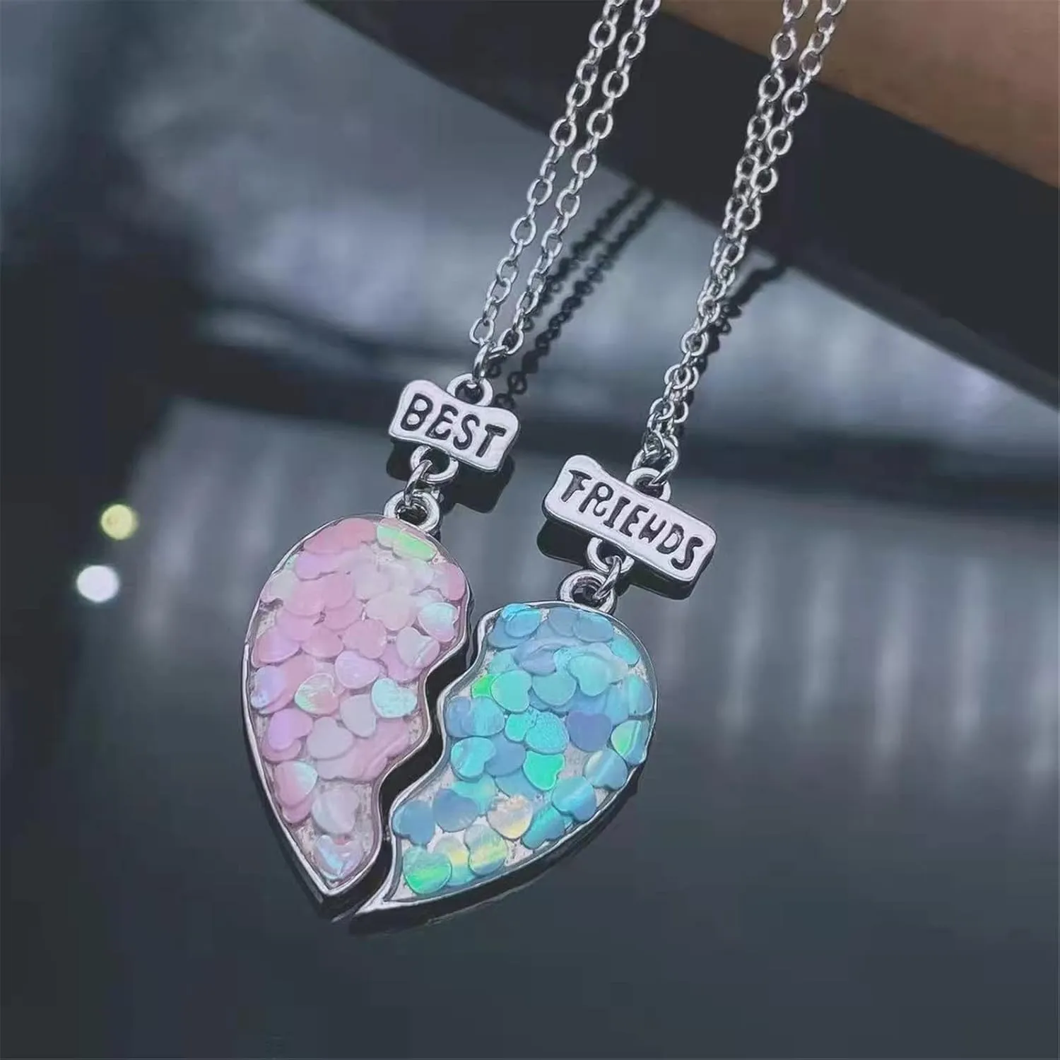 COLORFUL BLING 2/3Pcs Cute Half Broken Heart Koala Avocado Engraved BFF Pendant Chain Adjustable Necklace Bracelet for Best Friend Women Men Split Heart Forever Friendship Gifts Love