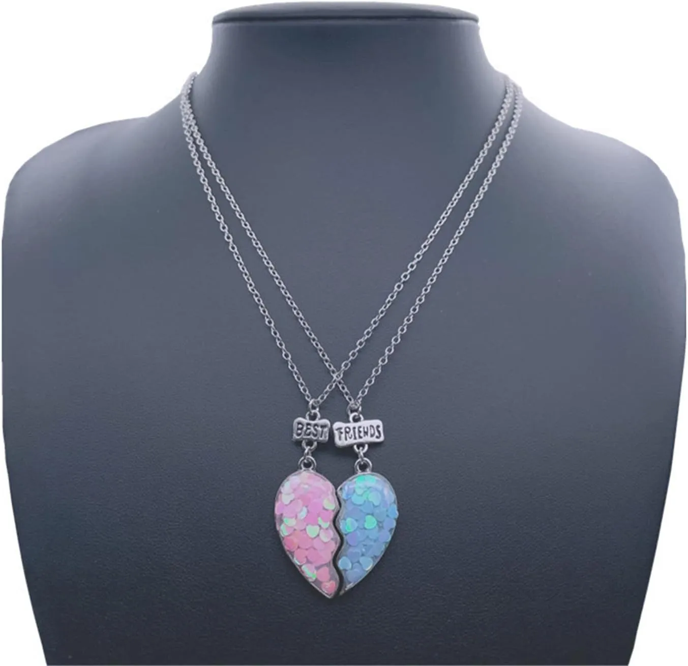 COLORFUL BLING 2/3Pcs Cute Half Broken Heart Koala Avocado Engraved BFF Pendant Chain Adjustable Necklace Bracelet for Best Friend Women Men Split Heart Forever Friendship Gifts Love