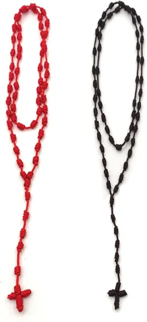 COLORFUL BLING 2Pcs Braide Red String Catholic Rosary Cross Knot Necklace Set for Women Men Lover Handmade Lucky Cord Rope Necklace Protection Amulet Prayer Jewelry