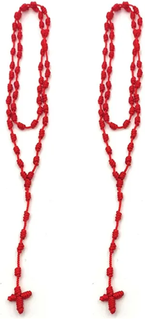 COLORFUL BLING 2PCS Handmade Catholic Rosary Cross Necklace Set Knotted Cord Rope Necklace Good Luck Protection Amulet Religious Christian Jewelry
