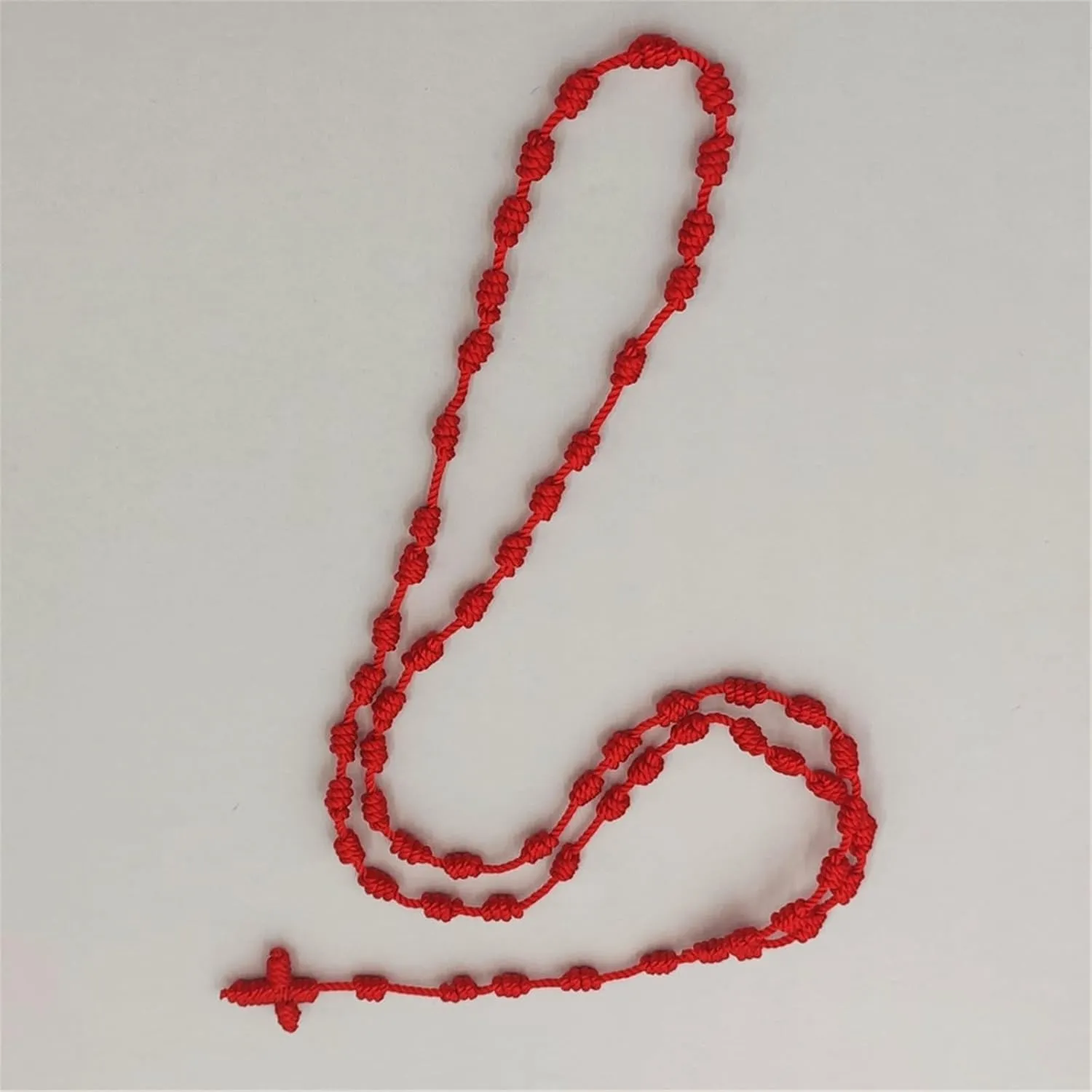 COLORFUL BLING 2PCS Handmade Catholic Rosary Cross Necklace Set Knotted Cord Rope Necklace Good Luck Protection Amulet Religious Christian Jewelry