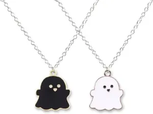 COLORFUL BLING 4 Pcs BFF Couple Cute Black and White Ghost Pendant Necklaces Best Friend Lovely Ghost Pendant Couple Necklace Jewelry Girl Gifts for Women Men