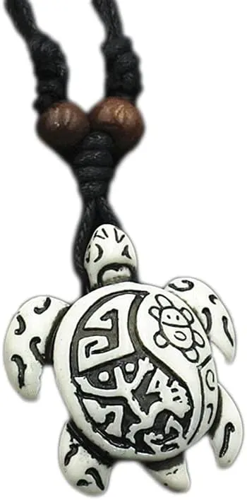 COLORFUL BLING 6Pcs Handmade Carved Sea Turtles Tortoises Pendant Necklaces Rope Chain Resin Beach Ocean Animals Necklace Jewelry for Mens