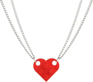 COLORFUL BLING Bricks Assembled Pendant Necklace Heart Shape Matching Geometric Block Charms Valentines Day Friendship Creative Jewelry Gift for Couple Lover Best Friends