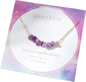COLORFUL BLING Gold Plated Dainty Beaded Crystal Necklace Purple Natural Healing Chakra Stone Choker Necklace for Women Spiritual Reiki Quartz Jewelry