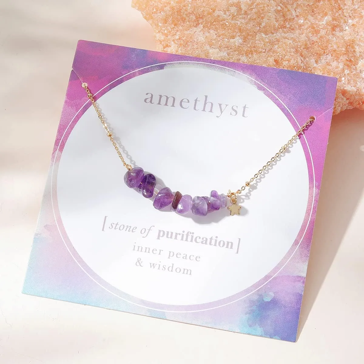 COLORFUL BLING Gold Plated Dainty Beaded Crystal Necklace Purple Natural Healing Chakra Stone Choker Necklace for Women Spiritual Reiki Quartz Jewelry