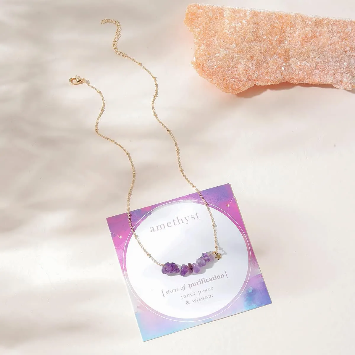 COLORFUL BLING Gold Plated Dainty Beaded Crystal Necklace Purple Natural Healing Chakra Stone Choker Necklace for Women Spiritual Reiki Quartz Jewelry