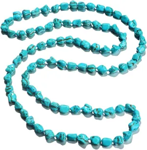 COLORFUL BLING Handmade Turquoise Beaded Strand Endless Necklace Long Knotted Stone Multi-Strand Layer Necklaces Simulated Collar Western Necklace Vintage Jewelry