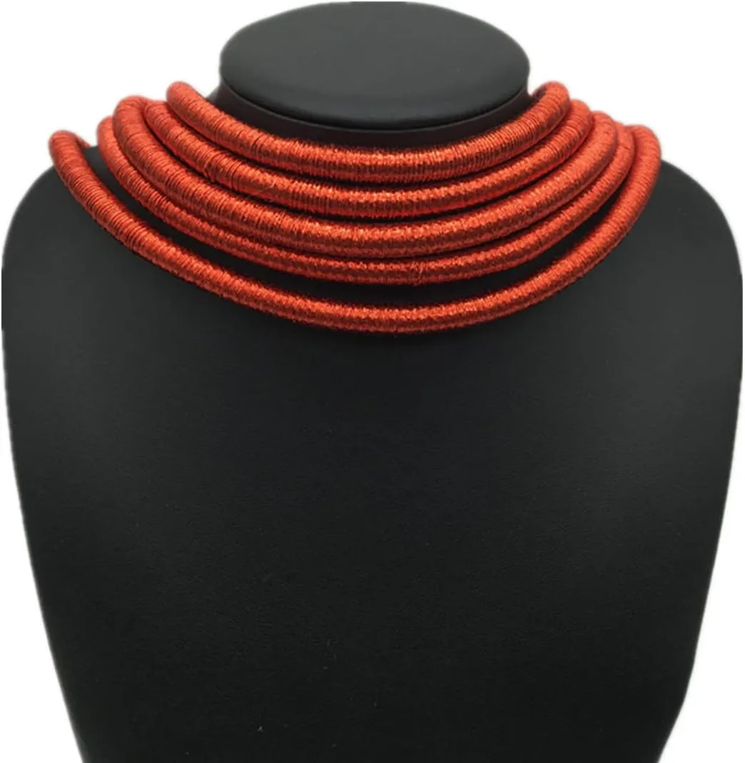 COLORFUL BLING Handwoven African Tribal Multilayer Chunky Statement Necklace Egypt Bib Collar Choker Costume Party Jewelry Accessories for Women
