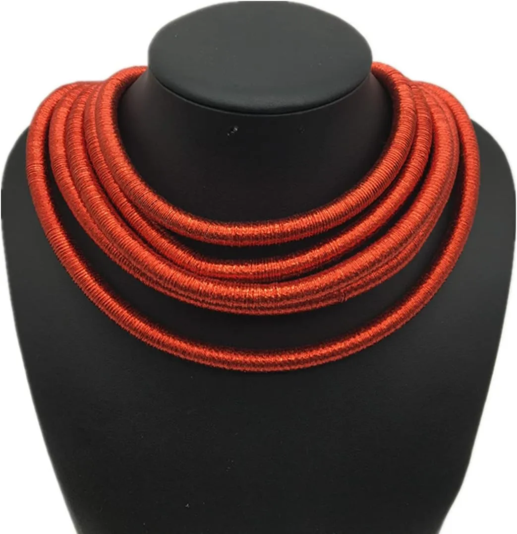 COLORFUL BLING Handwoven African Tribal Multilayer Chunky Statement Necklace Egypt Bib Collar Choker Costume Party Jewelry Accessories for Women
