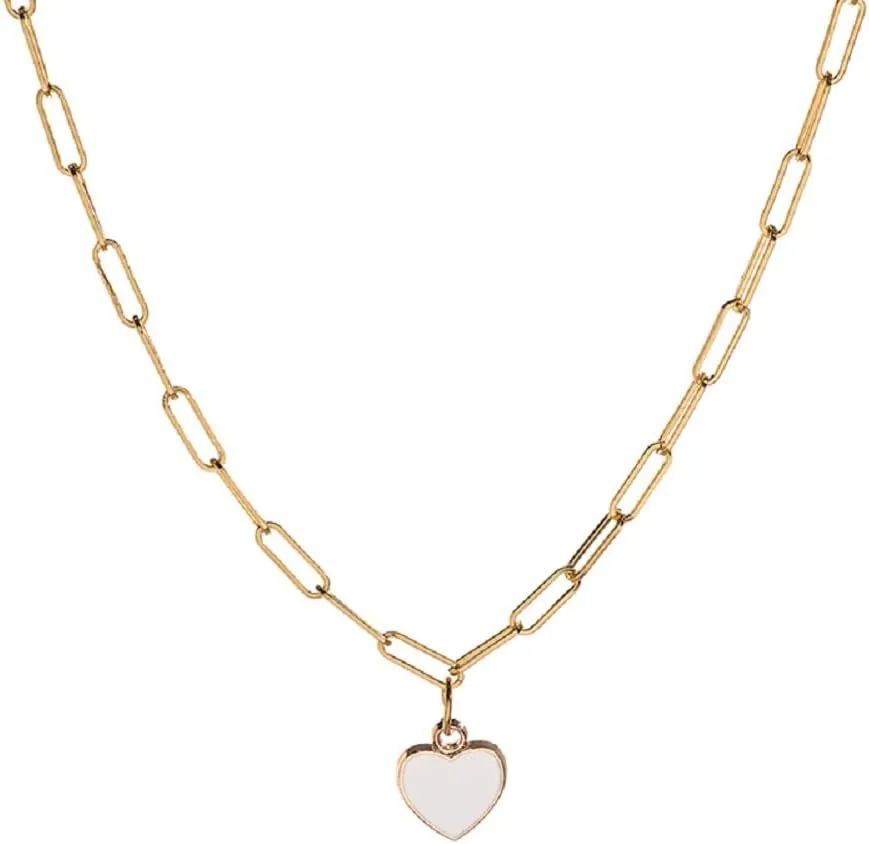 COLORFUL BLING Heart Minimalism Necklace Preppy Jewelry Dainty Paperclip Chain Necklace Cute Pink Heart Preppy Necklaces 16 2 Inches for Women