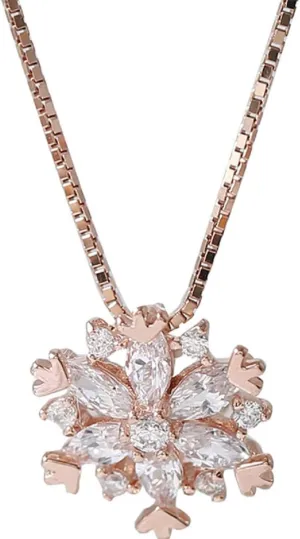 COLORFUL BLING Luxury Frozen Snowflake Crystal Zircon Inlaid Pendant Necklace Set Clavicle Chain Adjustable CZ Bridal Wedding Engagement Winter Jewelry for Women