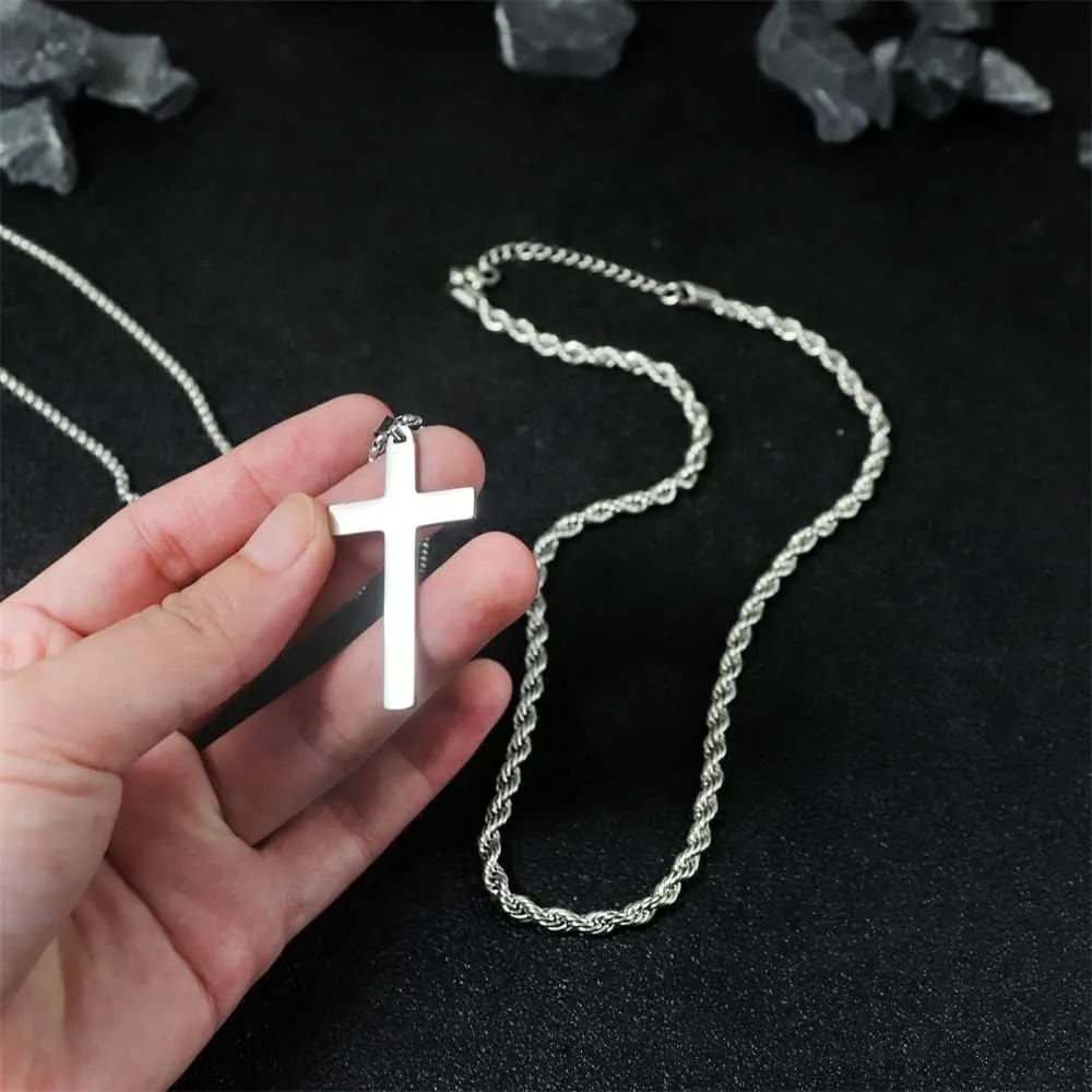 COLORFUL BLING Minimatli Layered Cross Pendant Necklace Stainless Steel Figaro Link Box Chain 18K Gold Silver Black for Men Boys Women Christian Religious Prayer Jewelry