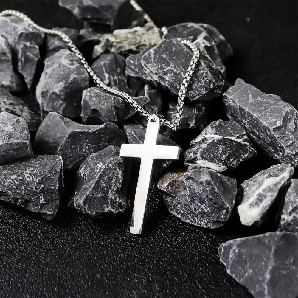 COLORFUL BLING Minimatli Layered Cross Pendant Necklace Stainless Steel Figaro Link Box Chain 18K Gold Silver Black for Men Boys Women Christian Religious Prayer Jewelry