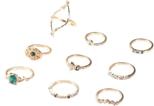 COLORFUL BLING Vintage Gold Silver Ring Set Green Blue Gem Rings Set Craved Rings Set Joint Knuckle Ring Set Finger Rings Stackable Retro Mid Rings for Women Girls