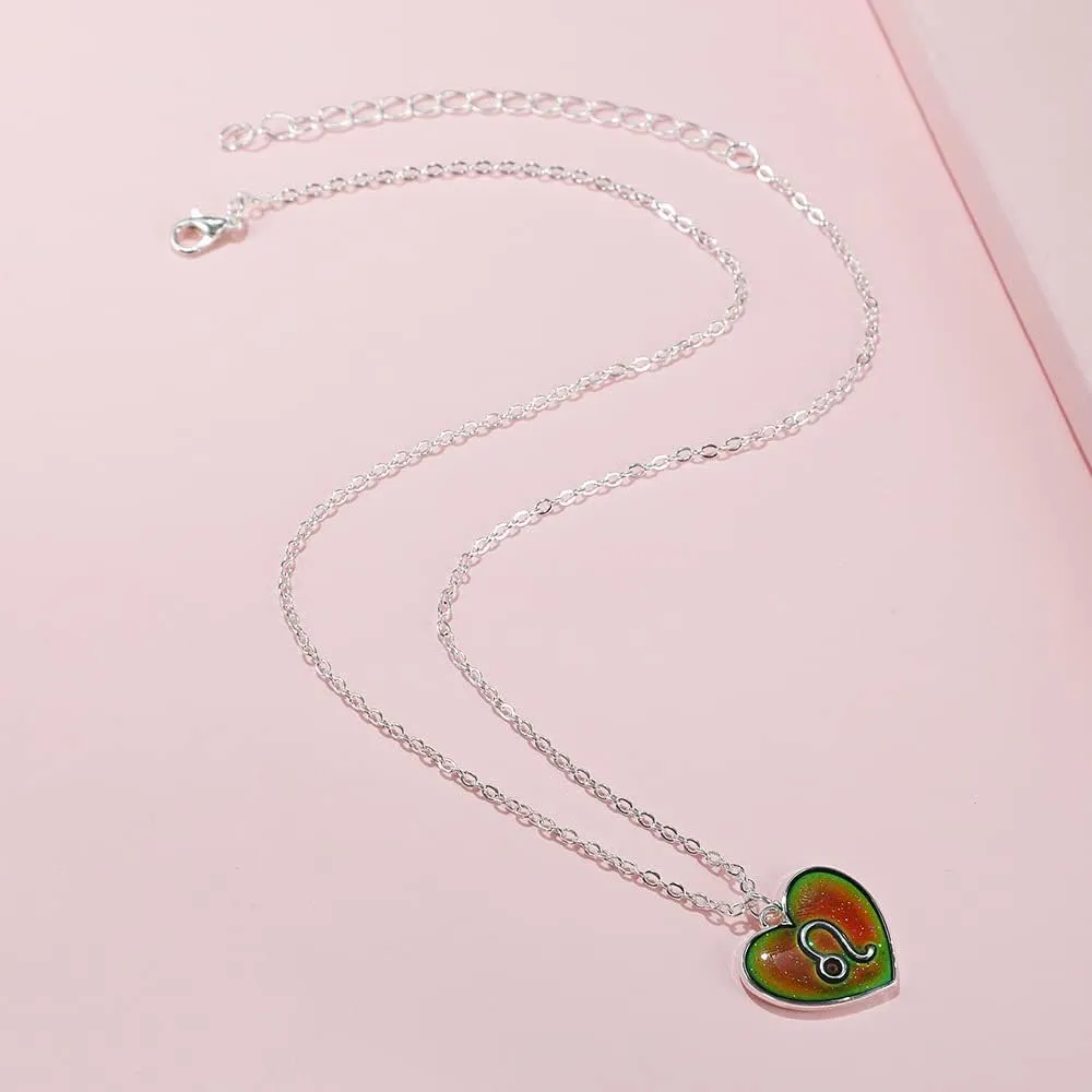 COLORFUL BLING Zodiac Necklace for Women 12 Constellation Sign Pendant Necklace Heart Color Changing Necklace Temperature Sensing Mood Necklace Astrology Horoscope Necklace