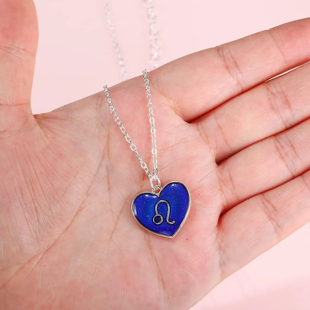 COLORFUL BLING Zodiac Necklace for Women 12 Constellation Sign Pendant Necklace Heart Color Changing Necklace Temperature Sensing Mood Necklace Astrology Horoscope Necklace