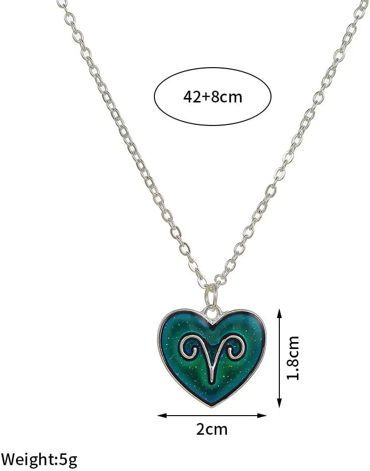 COLORFUL BLING Zodiac Necklace for Women 12 Constellation Sign Pendant Necklace Heart Color Changing Necklace Temperature Sensing Mood Necklace Astrology Horoscope Necklace