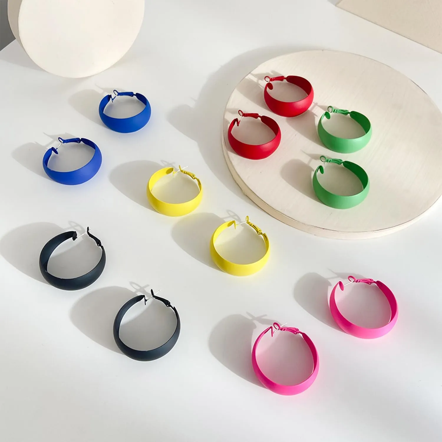 Colorful Candy Round Circle Lightweight C Shape Hoop Earrings for Women Exaggerate Big Summer Earrings