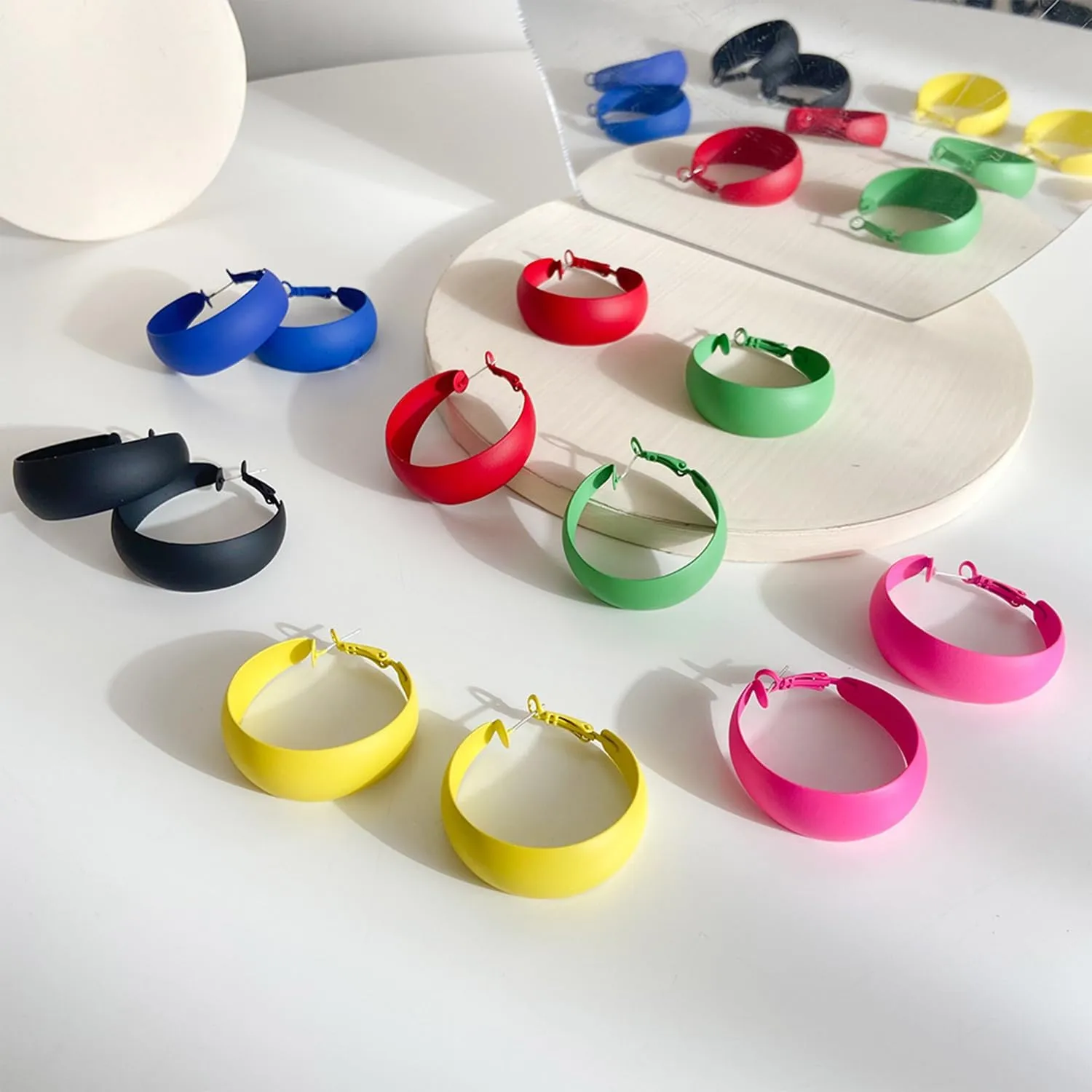 Colorful Candy Round Circle Lightweight C Shape Hoop Earrings for Women Exaggerate Big Summer Earrings