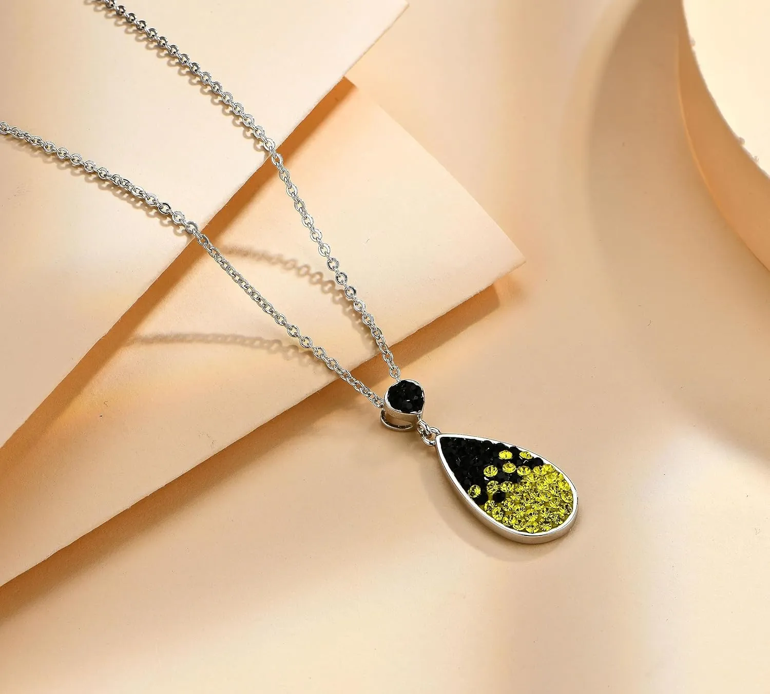Colorful Crytsal Teardrop/Hoop Pendant Necklacs for Women White Blue Yellow Red Black Preciosa Crystal Sparkly Necklace Silver Chain Necklaces Dainty Cute Sister Friendship Necklace for Girls Gift