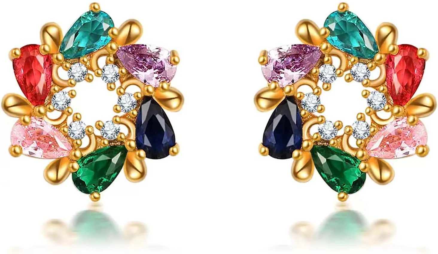 Colorful Flower Earrings 18K Gold Plated Cubic Zirconia Huggie Stud Earrings for Women Cubic Zircon Earrings CZ Jewelry Gifts for Her