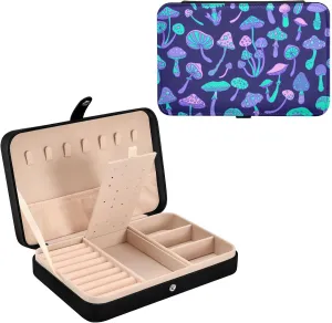 Colorful Mushroom Jewelry Box for Women Girls, PU Leather Jewelry Travel Organizer, Portable Small Jewelry Case, Personalized Jewelry Storage Holder for Ring Earrings Necklace Bracelet boxes