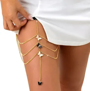 Cosydays Butterfly Leg Chain Gold Rhinestone Thigh Chains Layered Leg Body Chain Colorful Party Nightclub Body Chain Jewelry Accessories for Women and Girls