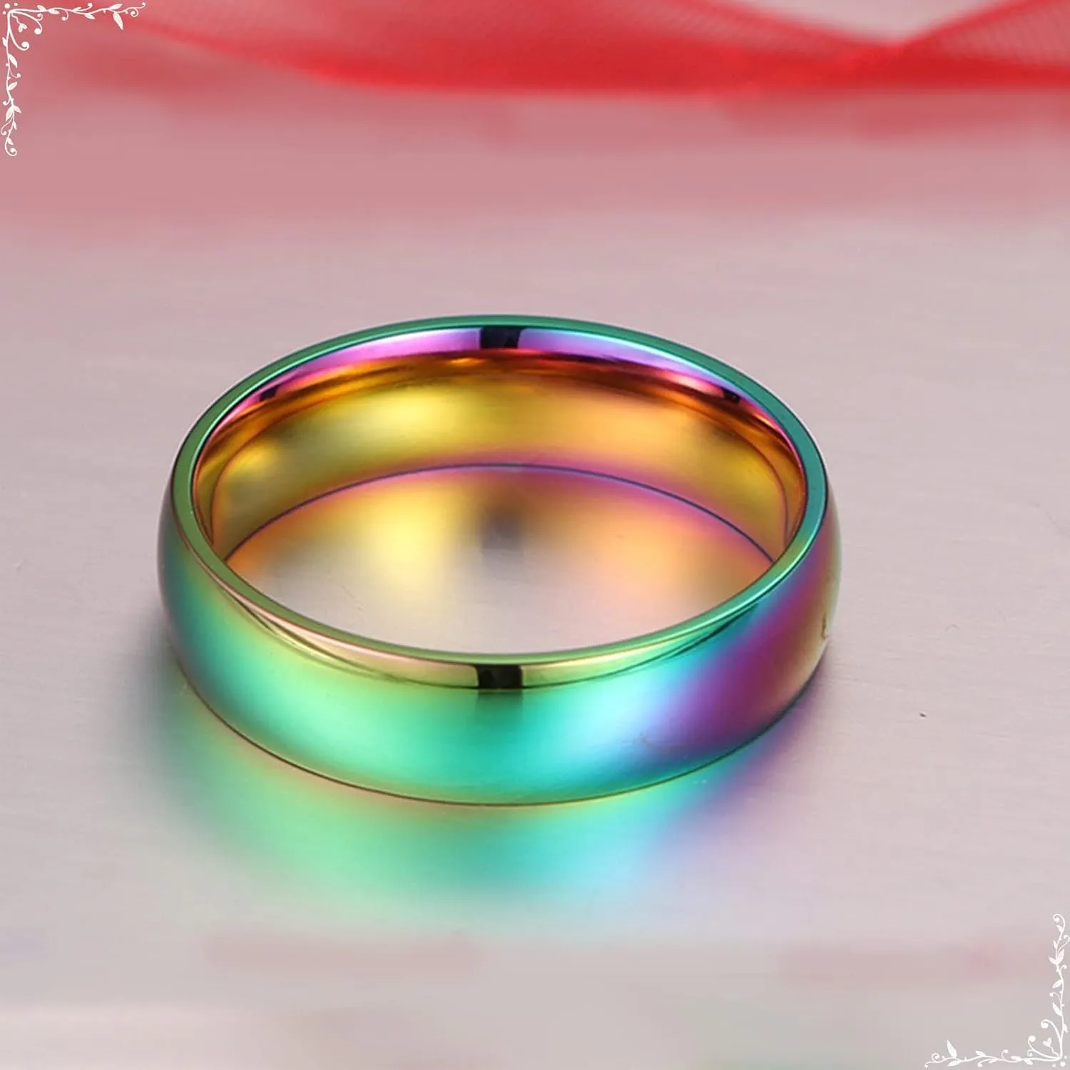 Couples Rings, Polished Rainbow Lgbt Unique Mens Rings, Stainless Steel Matching Bands for Wife Husband
