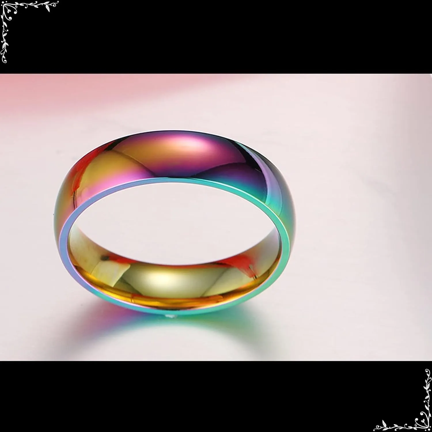 Couples Rings, Polished Rainbow Lgbt Unique Mens Rings, Stainless Steel Matching Bands for Wife Husband
