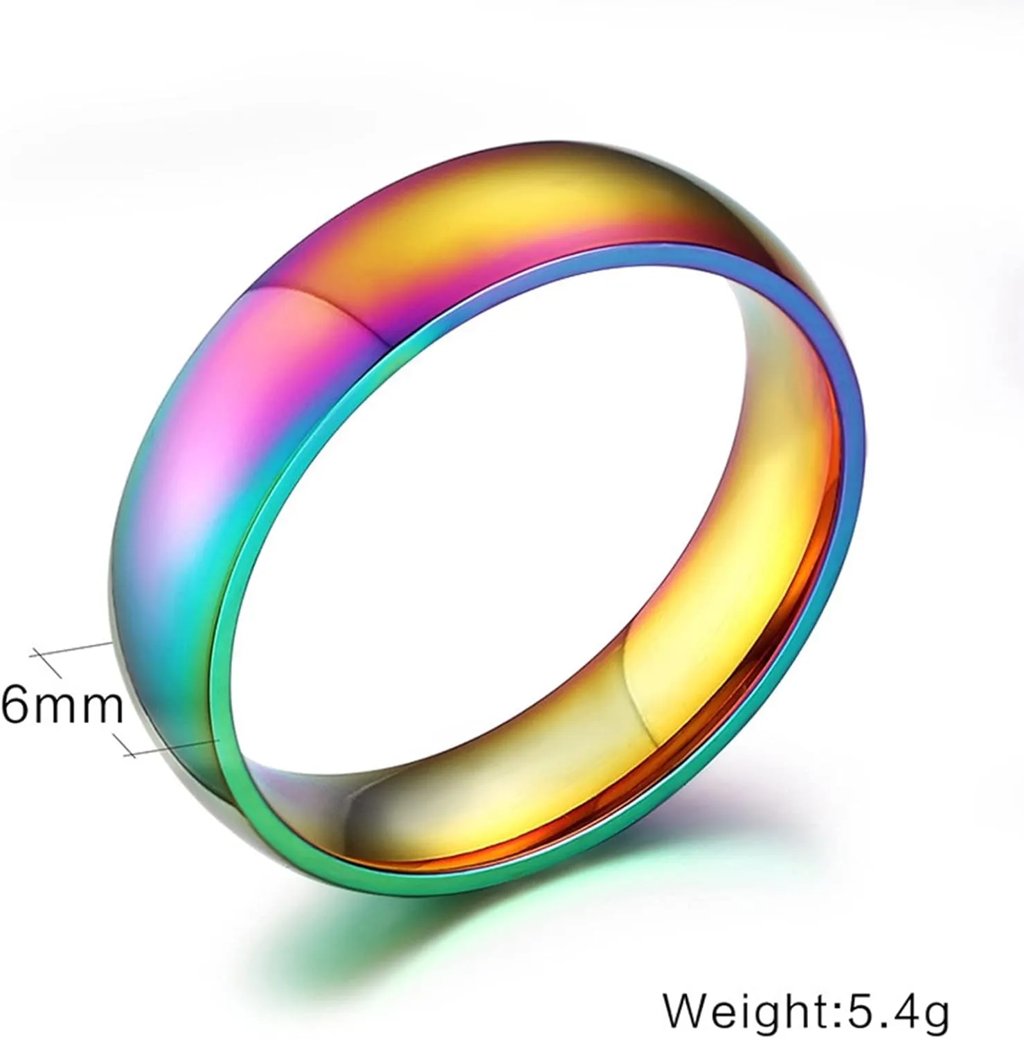 Couples Rings, Polished Rainbow Lgbt Unique Mens Rings, Stainless Steel Matching Bands for Wife Husband