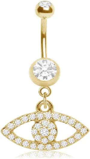Covet Jewelry Gold Plated Multi-CZ Seeing Eye Navel Ring