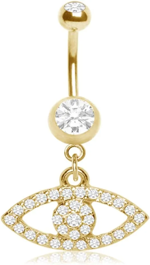 Covet Jewelry Gold Plated Multi-CZ Seeing Eye Navel Ring