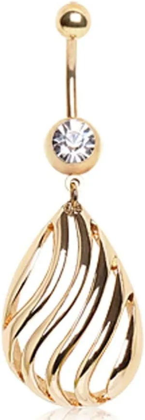 Covet Jewelry Gold Plated Navel Ring with Tear Drop Shpaed Dangle