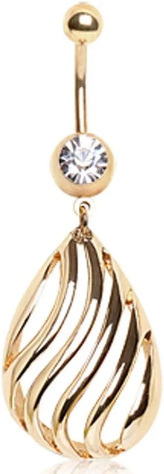 Covet Jewelry Gold Plated Navel Ring with Tear Drop Shpaed Dangle