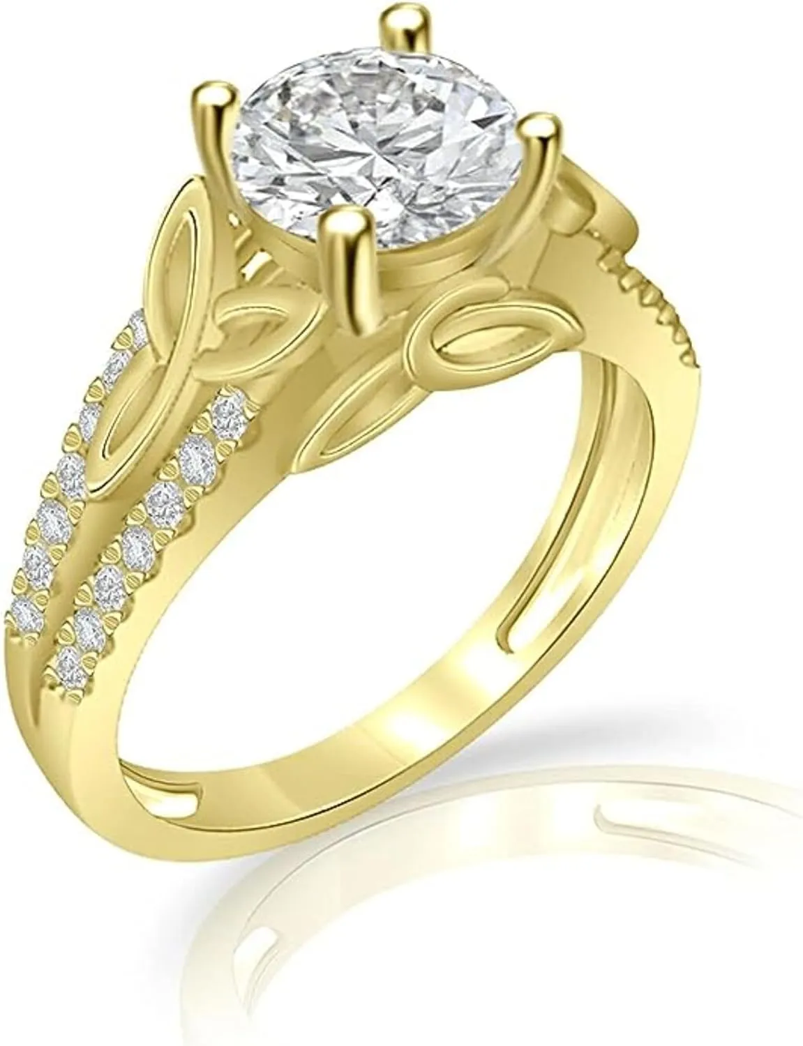 Created Round Cut White Diamond 925 Sterling Silver 14K Yellow Gold Plated Bridal Ring Set For Women Engagement Ring With Wedding Band