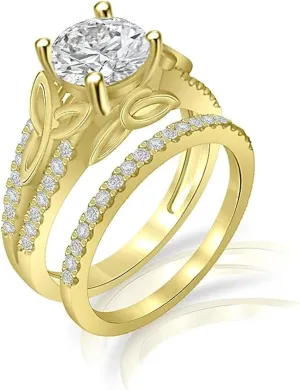 Created Round Cut White Diamond 925 Sterling Silver 14K Yellow Gold Plated Bridal Ring Set For Women Engagement Ring With Wedding Band
