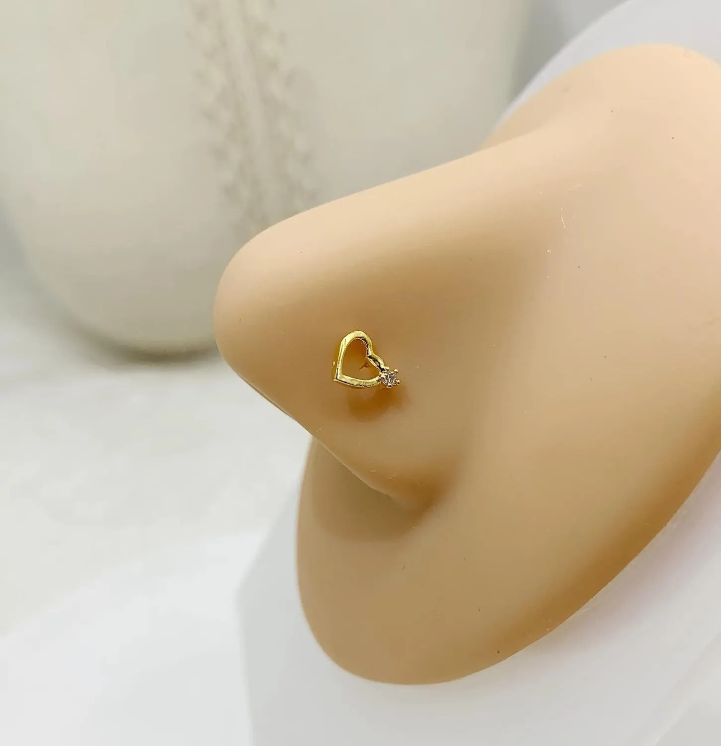 Crescent Moon Heart Butterfly CZ Cubic Zirconia Nose Studs L Shaped 20g Nose Rings for Women Girls Nose Piercing Jewelry Surgical Steel 18K Gold Plated Hypoallergenic Piercing Jewelry Trendy Unique Dainty Gifts