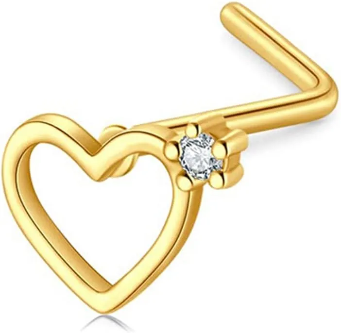 Crescent Moon Heart Butterfly CZ Cubic Zirconia Nose Studs L Shaped 20g Nose Rings for Women Girls Nose Piercing Jewelry Surgical Steel 18K Gold Plated Hypoallergenic Piercing Jewelry Trendy Unique Dainty Gifts