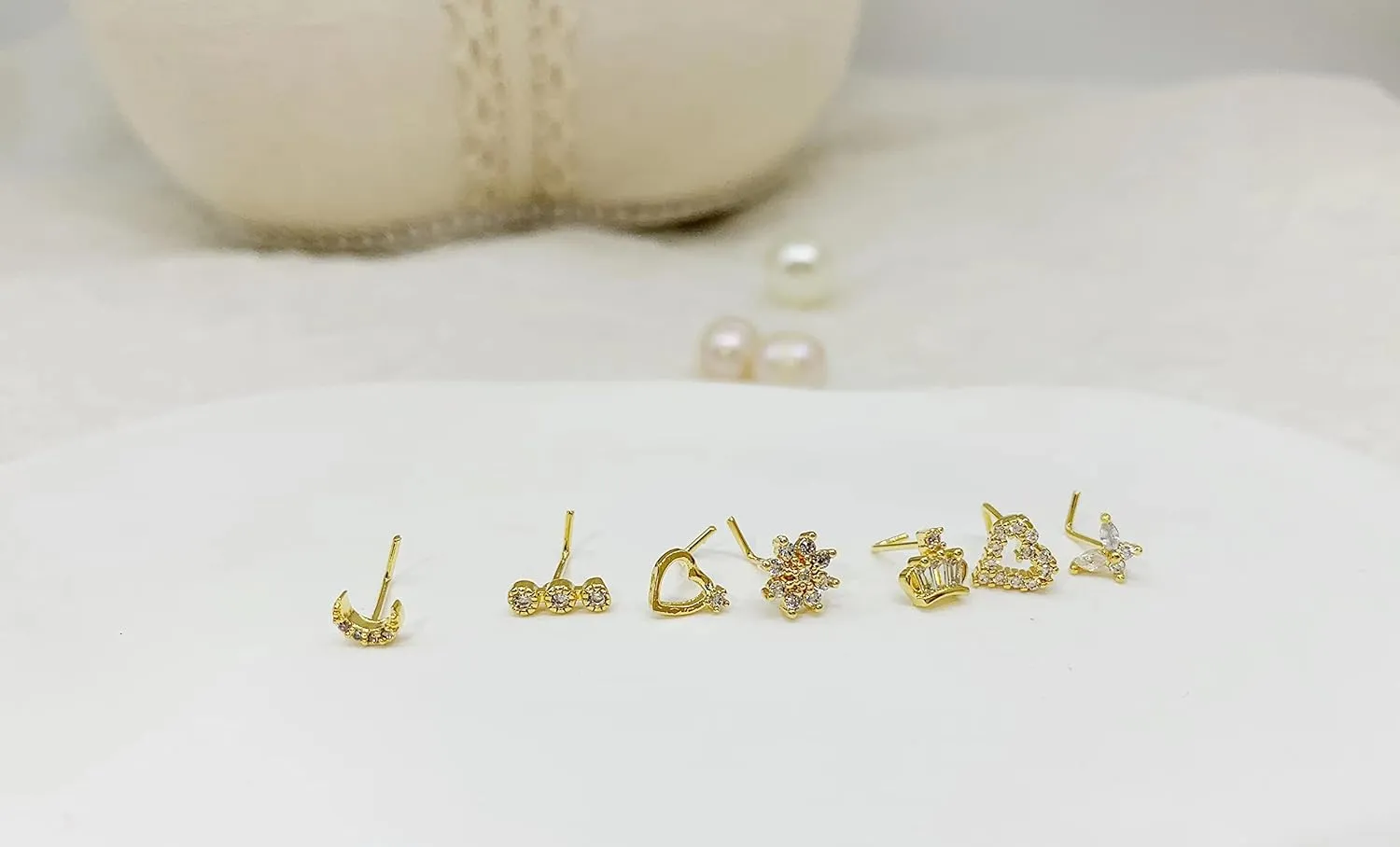 Crescent Moon Heart Butterfly CZ Cubic Zirconia Nose Studs L Shaped 20g Nose Rings for Women Girls Nose Piercing Jewelry Surgical Steel 18K Gold Plated Hypoallergenic Piercing Jewelry Trendy Unique Dainty Gifts
