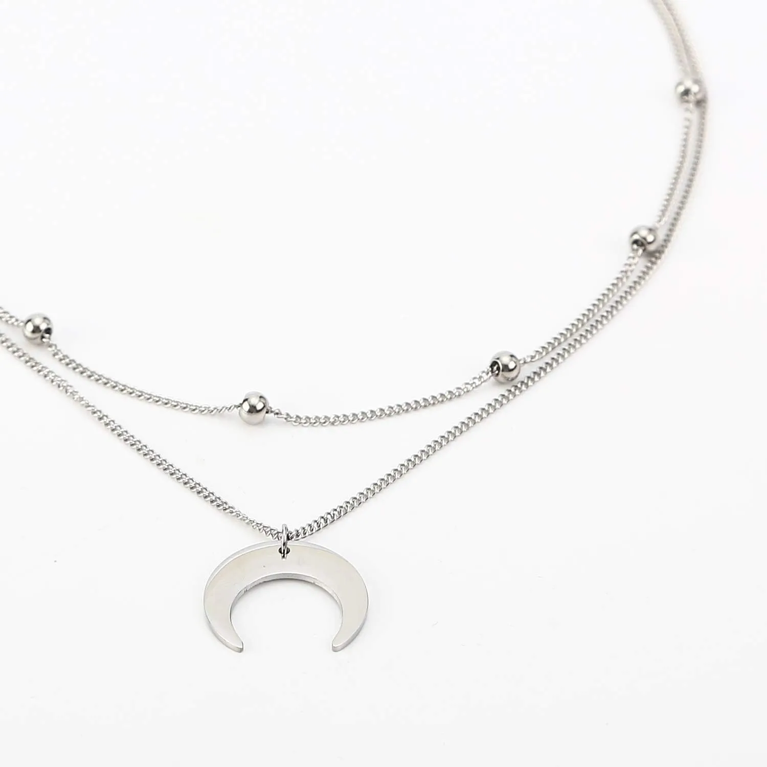 Crescent Pendant Necklace Layering Titanium Chain Choker for Women