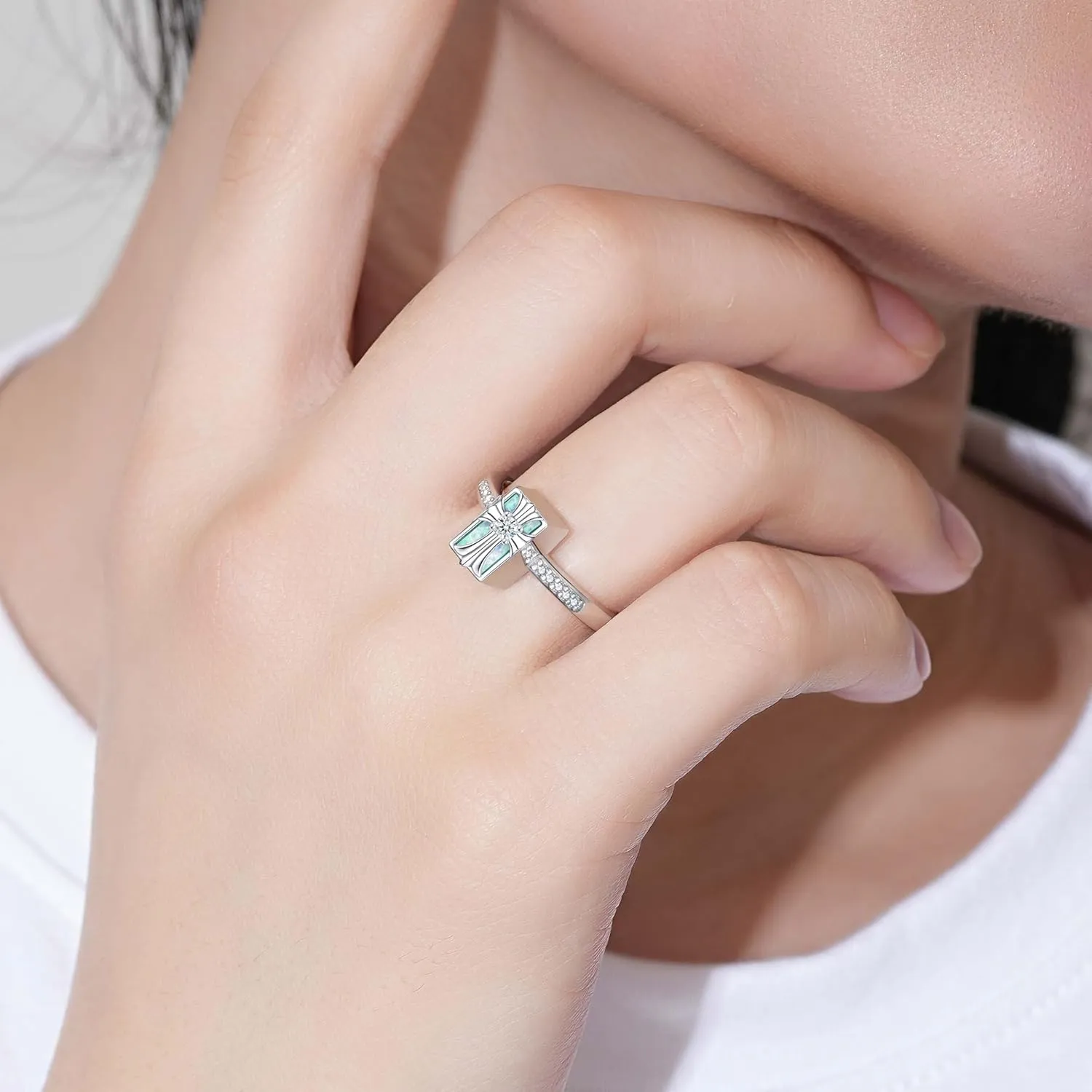 Cross Cremation Ring for Ashes - 925 Sterling Silver Opal Urn Keepsake Rings Memorial Jewelry for Women