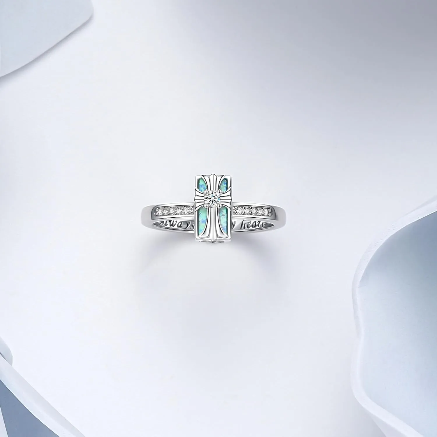 Cross Cremation Ring for Ashes - 925 Sterling Silver Opal Urn Keepsake Rings Memorial Jewelry for Women