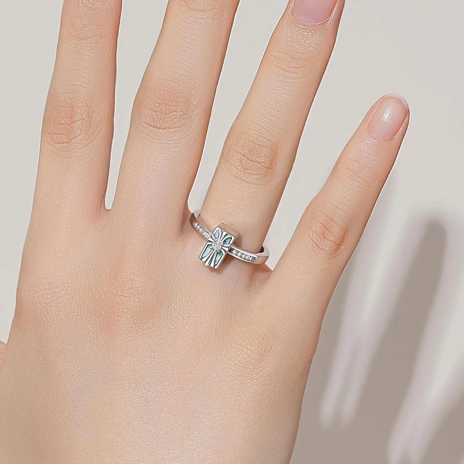 Cross Cremation Ring for Ashes - 925 Sterling Silver Opal Urn Keepsake Rings Memorial Jewelry for Women