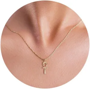 Cross Necklace, 14K Gold Plated Box Chain Cross Pendant Necklace Dainty Simple Silver Cross Tiny Necklace for Women