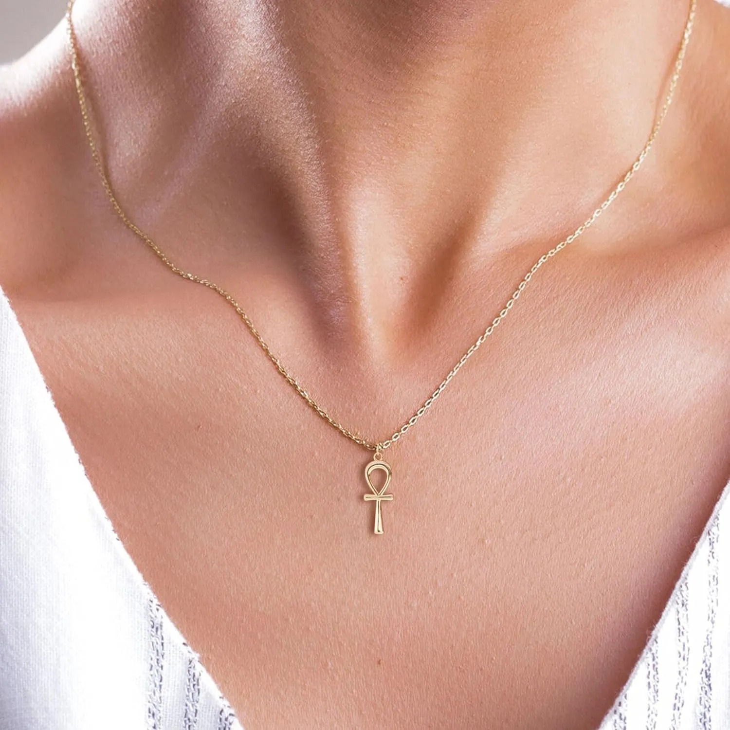 Cross Necklace, 14K Gold Plated Box Chain Cross Pendant Necklace Dainty Simple Silver Cross Tiny Necklace for Women