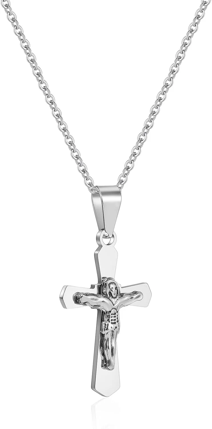 cross necklace for Mens and womens gold silver black stainless steel silver Cross Pendant Necklace Simple Cute Necklaces for men and Women Gold Jewelry 16-18-20-22-24-30 inches